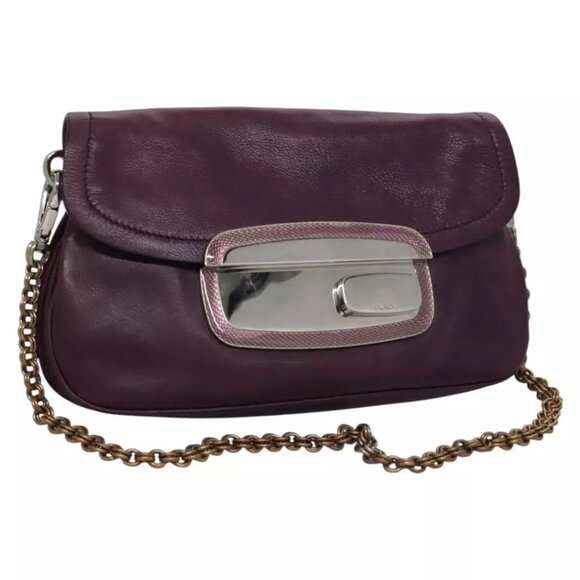 PRADA Chain Shoulder Bag Leather Purple - Picture 1 of 16